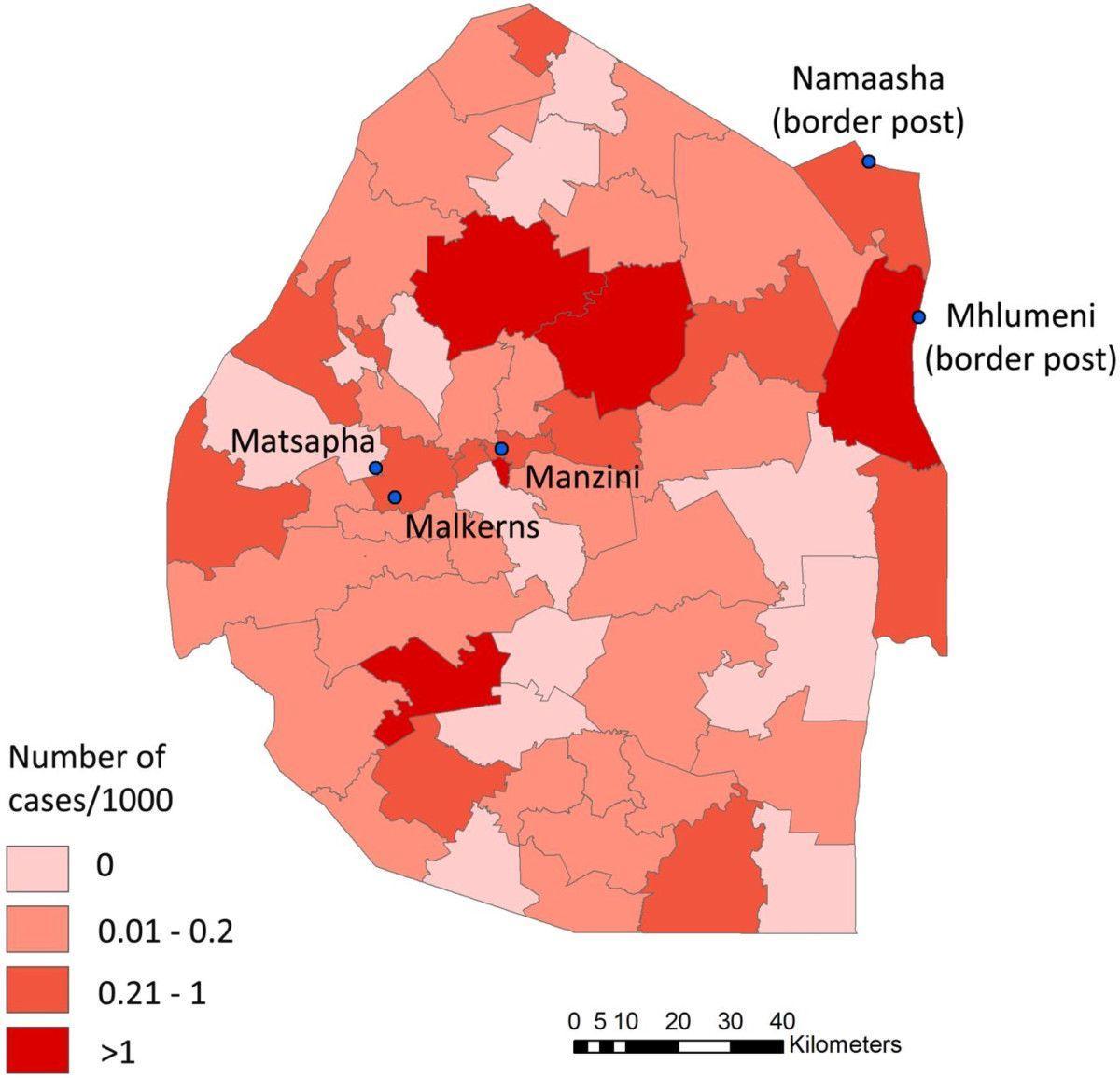 Zemljevid Svazi malarija